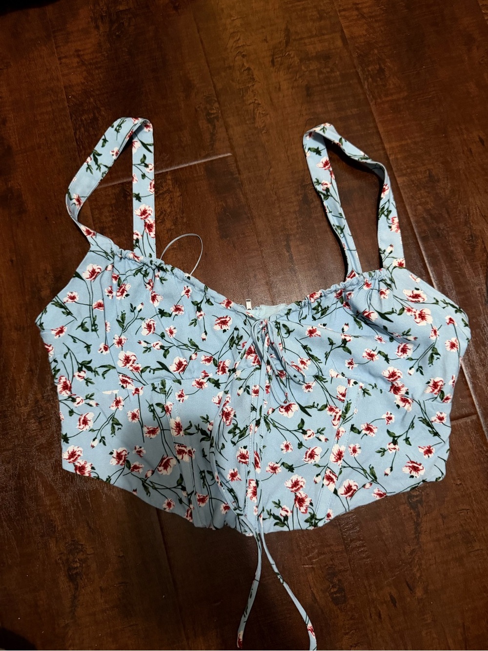 Bardot Light Blue Floral Tie-Front Crop Top